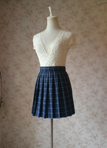 NAVY Blue PLAID Skirt Outfit Women Girl Pleated Short Plaid Skirt US0-US16 image 3