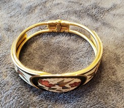 VINTAGE CLOISONNE BRACELET FLOWER BIRD ENAMEL HINGED CLOSURE - $25.00