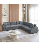 Oversized Corduroy L-Shaped Sectional Sofa with USB, Storage &amp; Cupholders - $1,558.47 CAD