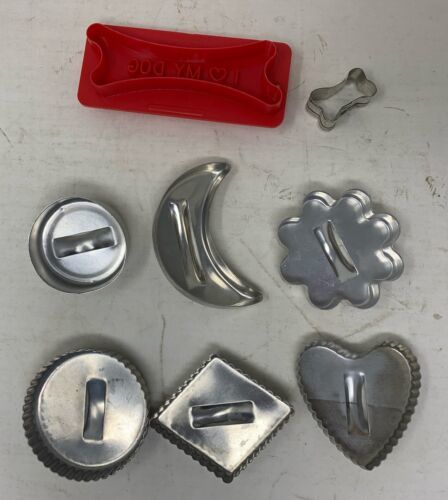 Primary image for Cookie Cutter Lot Round, Cresent Moon, Heart, Diamond, Flower & Dog Bones