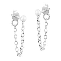 Contemporary Bead and Chain Sterling Silver Front-Back Post Drop Earrings - £8.10 GBP