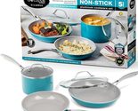 NEW Gotham Steel Aqua Blue Nonstick Ceramic 5 Pc Cookware Set pan skille... - £35.26 GBP
