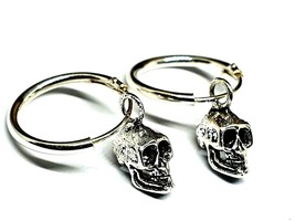 Skull Earrings Hoop 12mm Hinged Ring 925 Sterling Silver Piercing Jewellery - £5.62 GBP