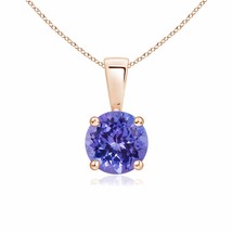 ANGARA Classic Round Tanzanite Solitaire Pendant in 14K Solid Gold | 18&quot; Chain - £452.43 GBP