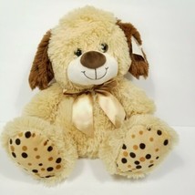 Puppy Dog Polka Dot Feet Tan &amp; Brown Plush Stuffed Animal 12&quot; Gold Ribbo... - £14.70 GBP