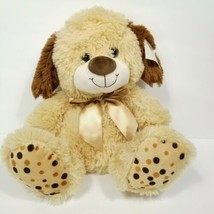 Puppy Dog Polka Dot Feet Tan & Brown Plush Stuffed Animal 12" Gold Ribbon w Tags - £15.06 GBP