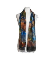 Rectangular Neck Scarf 13&quot; X 60&quot; Translucent Black Brown Blue Floral - $11.88