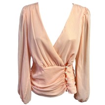 ASOS Blouse Wrap Top Peach Sheer Long Sleeves NEW V-Neckline Ruching Size 4 - £27.25 GBP