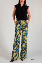 New MOSCHINO Boutique Leaf Pants $272 SIZE 6 Blue Elastic Drawstring Waist - £56.65 GBP