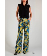 New MOSCHINO Boutique Leaf Pants $272 SIZE 6 Blue Elastic Drawstring Waist - £57.14 GBP