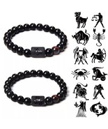 Zodiac Sign Natural Black Stone Beaded Elastic Stylish Bracelet Astrolog... - $224.93 MXN+