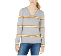 Hippie Rose Junior Womens Size M Grey Striped Long Sleeve VNeck Sweater NEW - $10.39