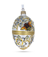 Bee On Flowers Glass Egg Ornament 4 Inches - £47.91 GBP