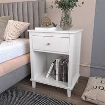 Wooden Nightstand with One Drawer One Shelf for Kids, Adults - White - £66.64 GBP