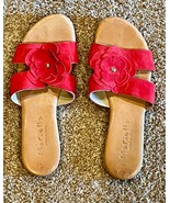 MARIELLA WOMENS SANDALS SLIDE Red Suede Flower Tan Leather Size 8 - $12.86