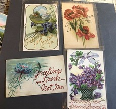 Vintage paper Lot of 4 Greetings Floral Cards Germany Early 1900&#39;s - £11.87 GBP