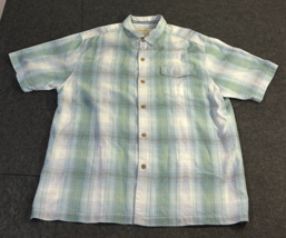 Tommy Bahama Tencel Silk Blue Plaid Button Down Shirt Men&#39;s Size XL X-Large - $29.64