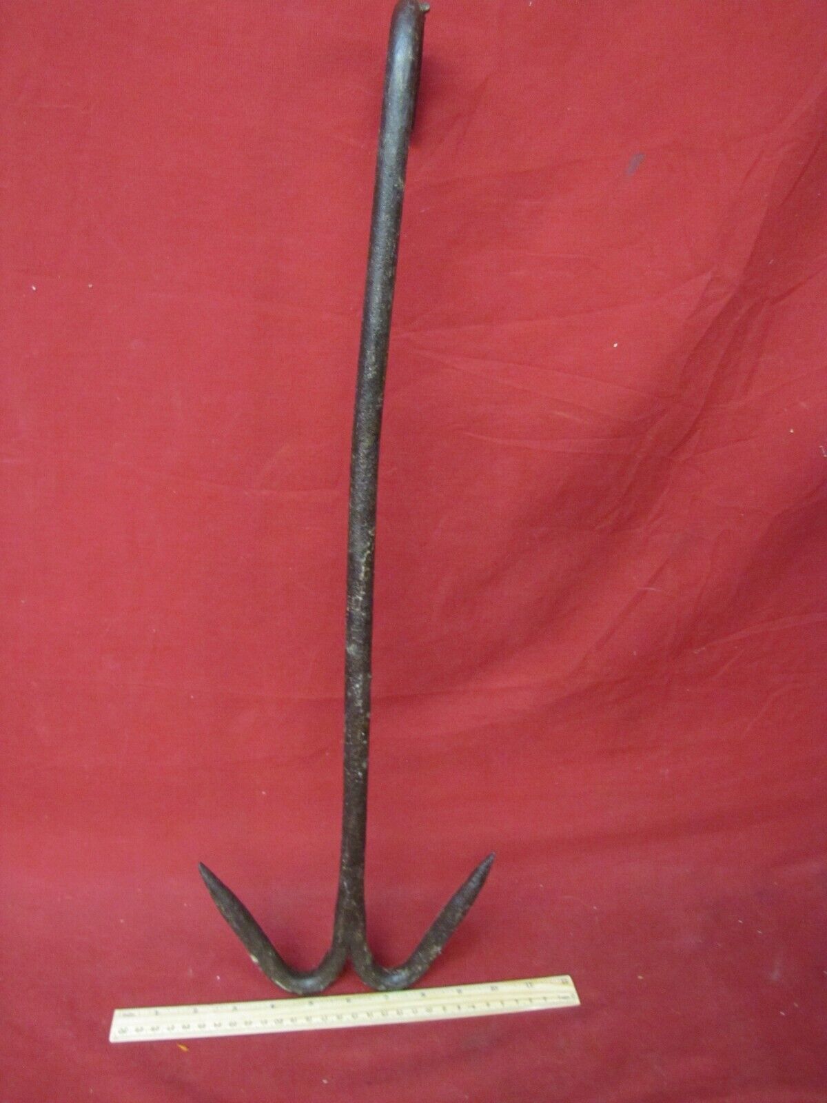 Antique Hand Forged Iron Double Gaff Meat Hook Barn Hook - $29.69