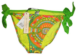 $68 Nanette Lepore Lime Beaded Bikini Bottoms Medium Contrast Tie Sides ... - $26.33