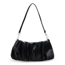Casual Solid Leather Cloud Underarm Handbags Female Daily Pleated Shoulder Bags  - £21.56 GBP