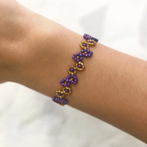 Gold Purple Flower Bracelet Bling Shiny Formal NEW - £12.77 GBP