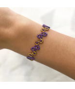 Gold Purple Flower Bracelet Bling Shiny Formal NEW - £12.57 GBP