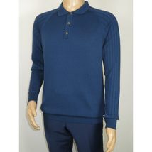 Men's Sweater Knit By BRANGO Turkey Polo Neck Cotton Blend 21220 Sax Blue image 7