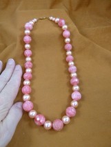 v465-5) 20&quot; long Pink Rhodochrosite gemstone + glass pink pearl beaded Necklace - £218.43 GBP