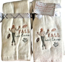 Thanksgiving Fall In Love Fingertip Towels Embroidered Set of 2 Ivory Leaves - $24.47