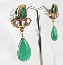 Natural Zambian Emerald Drops 22K Gold Diamond Jadau Antique Important E... - $3,230.00