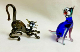Russian Hand-Blown Art Glass Figurine Kitty Pussy Cats Black or Blue You Choose - £17.27 GBP+