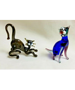 Russian Hand-Blown Art Glass Figurine Kitty Pussy Cats Black or Blue You... - £16.91 GBP+