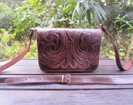 Handmade Greek Leather Bag with Embossed Pattern - £56.22 GBP