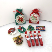 Set of 11 Hand Made Christmas Holiday Fridge Magnets, Santa Reindeer Clips Bags - £10.45 GBP