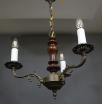 Vintage Czech Brass Chandelier 3 Arms – Ornate Wood &amp; Brass – 1950s - $5,948.53 MXN