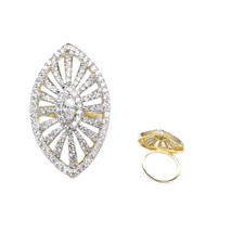 Big Statement Wedding Two Tone Fashion CZ Gold Plated Ring - £13.88 GBP