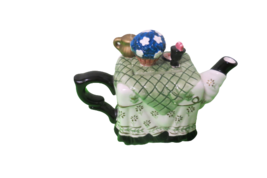 Houston Harvest Mini Tea Pot Decorative Table Setting Black White Green 7&quot;L  - £9.52 GBP