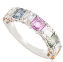 2.54 CTW Genuine Multi Color Sapphires and Diamonds Band Ring 18k White Gold - £1,571.02 GBP