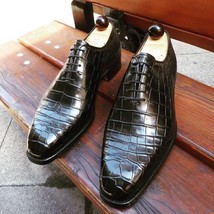 NEW Men,s Handmade Leather Shoes, Formal Crocodile Texture Leather Men Black Sho - £122.29 GBP