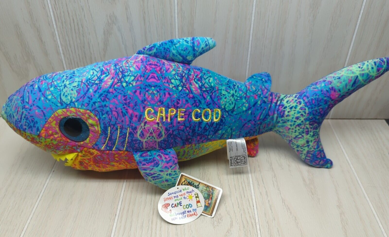 Primary image for Cape Cod Shark Plush Aquarium souvenir colorful rainbow NWT Scribbleez 18 -20"