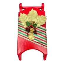 Handcrafted Wooden Sled 8.5 x 4 Red Holly Embellishment Christmas - £9.49 GBP