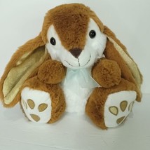 Bunny Brown Rabbit Easter Gold Shiny Ears Feet Plush Stuffed Animal White 9&quot; - £15.48 GBP