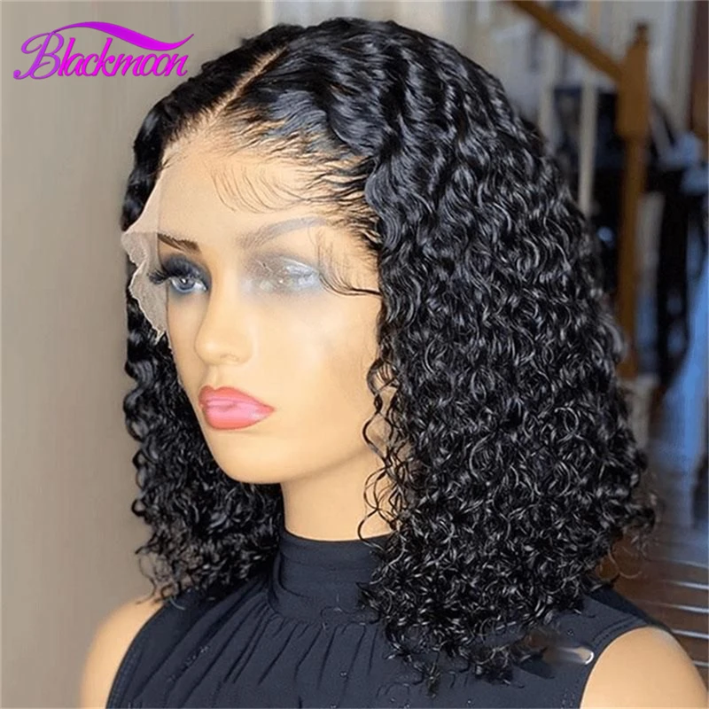 Brazilian Hair Short Bob Wig Curly Human Hair 4x4 Closure Wigs for Women... - $73.98+