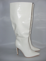 Merumote White Knee High Stiletto Boots Faux Croc Leather Women Size 9.5... - £22.43 GBP