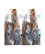Interloper  BOHO Floral Maxi Summer Beach Dress   Blue &amp; White Casual &amp; ... - £17.27 GBP
