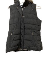 Banana Republic Vest Women&#39;s Small Puffer Black Hood Faux Fur Zip - $24.74