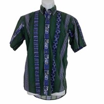 Chaps Ralph Lauren Mens Small Batik Short Sleeve Button Down Blue Green - $15.88