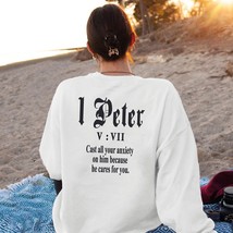 Trendy Christian sweatshirt, Aesthetic Religious pullover, 1 Peter 5:7 Sweatshir - £35.02 GBP