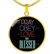 Christian Necklace GiftPray Obey Love Be BlessedStainless Steel or 18k Gold Circ - £43.48 GBP