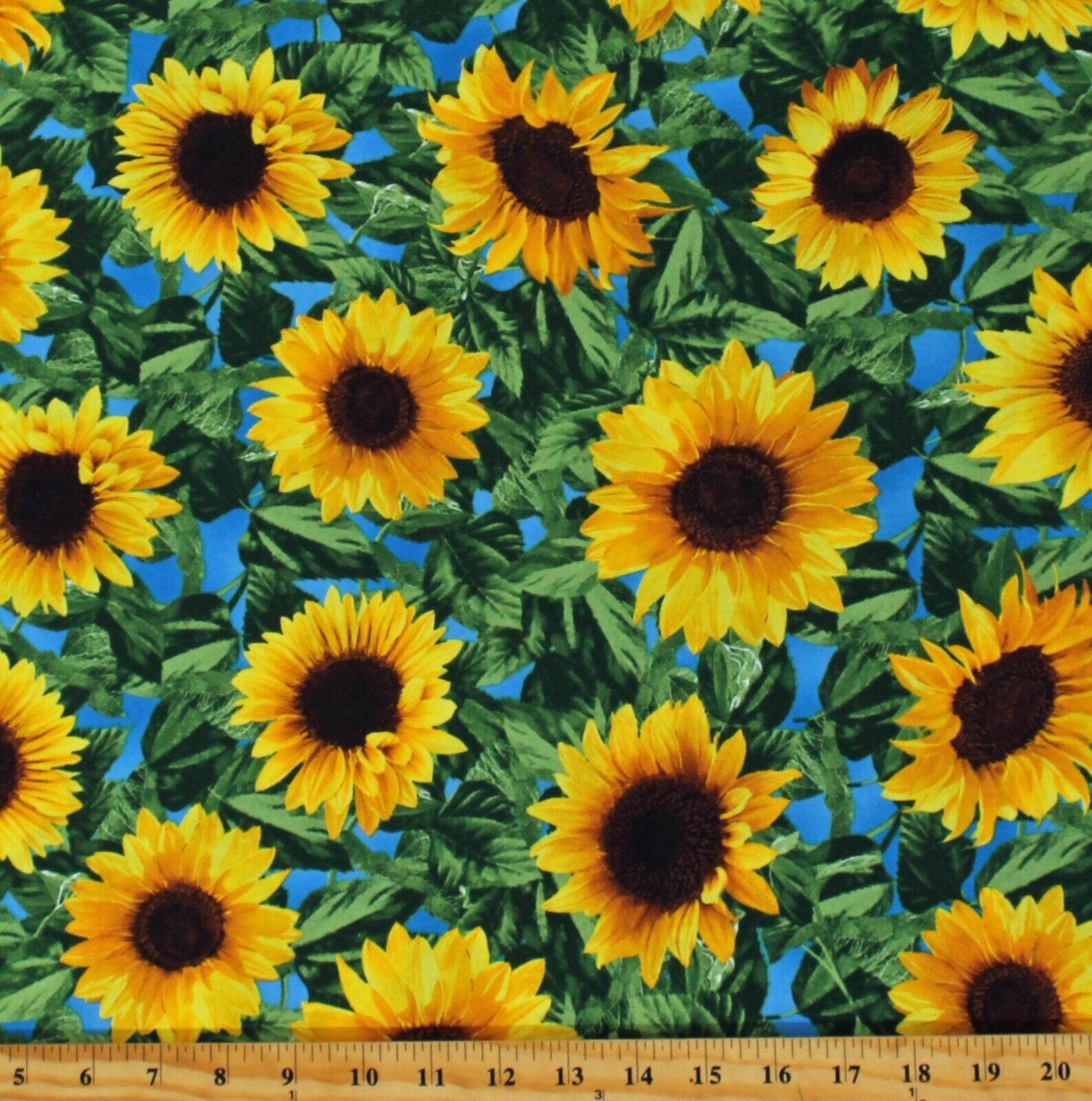 Cotton Large Leafy Sunflowers Floral Spring Fabric Print by the Yard D69... - $12.95
